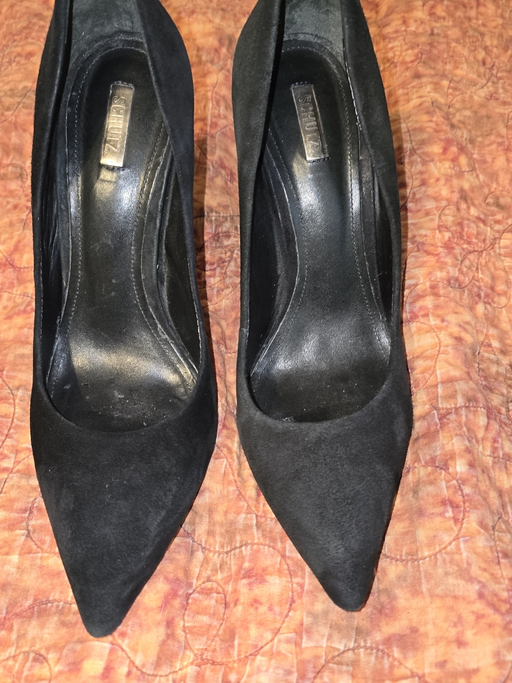 SCHUTZ Black Suede Pointed Toe Pumps Stiletto Heels Size 9.5B Made In Brazil